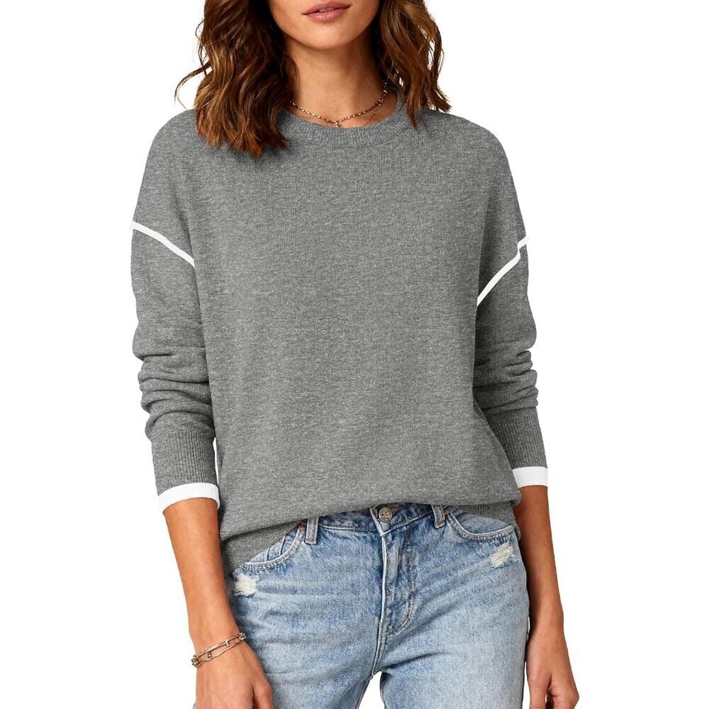 Women Fall Sweater Crew Neck Long Sleeve Ribbed Knit Pullover Casual